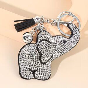 Rhinestone Elephant Tassel Bell Bag Charm Keychain Z327